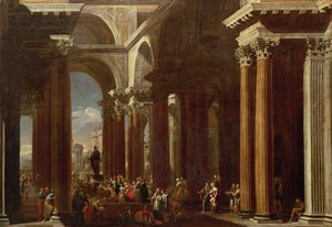 Un capriccio architettonico con un sacrificio romano